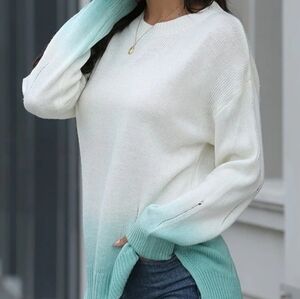 TRÏBE Mint Green & White Ombre Slouchy Fit  Distressed Sweater Size XL NWT